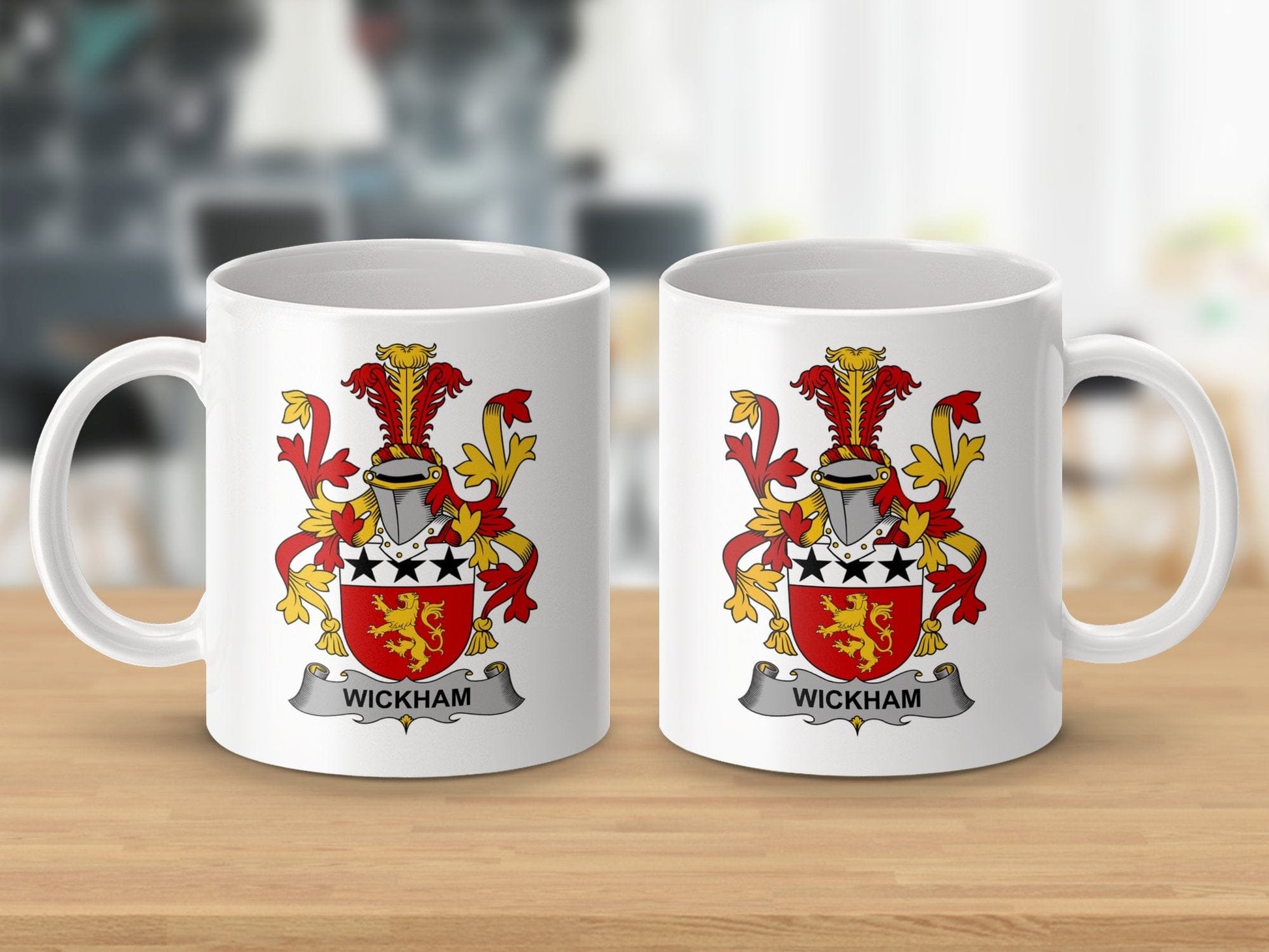 Physical Item 11oz / White Wickham Surname Irish Heraldry Ceramic Mug