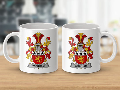 Physical Item 11oz / White Wickham Surname Irish Heraldry Ceramic Mug