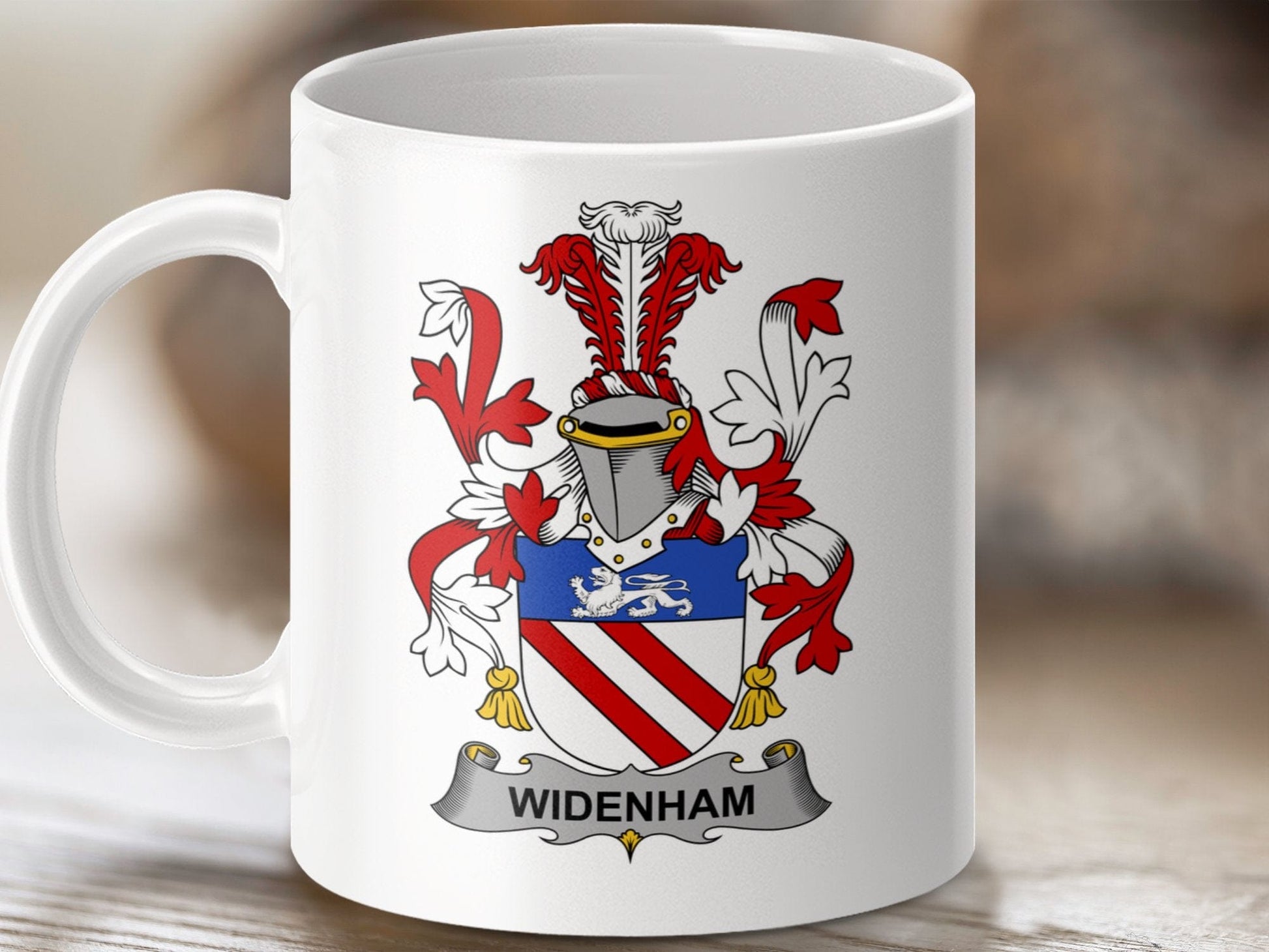 Physical Item 11oz / White Widenham Surname Irish Heraldry Ceramic Mug