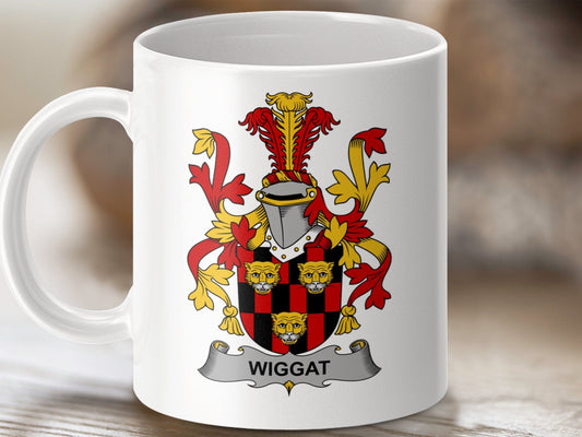 Physical Item 11oz / White Wiggatt Surname Irish Heraldry Ceramic Mug