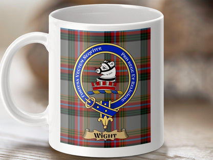 Physical Item 11oz / White Wight Clan Scottish Tartan Crest Mug
