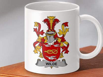 Physical Item 11oz / White Wilde Surname Irish Heraldry Ceramic Mug