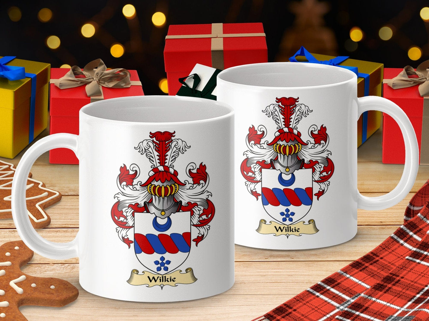 Physical Item 11oz / White Wilkie Clan Emblem On Scottish Clan Crest Coat of Arms Mug