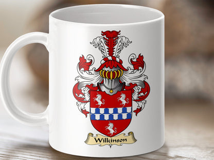 Physical Item 11oz / White Wilkinson Clan Coat Of Arms Scottish Mug