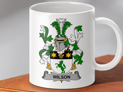 Physical Item 11oz / White Wilson Surname Irish Heraldry Ceramic Mug