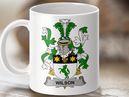 Physical Item 11oz / White Wilson Surname Irish Heraldry Ceramic Mug