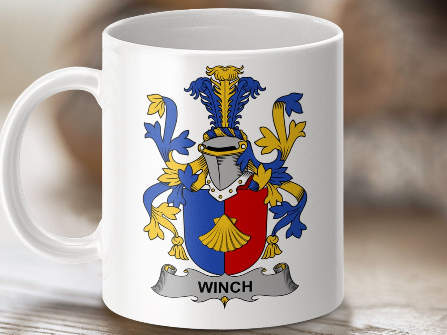 Physical Item 11oz / White Winch Surname Irish Heraldry Ceramic Mug