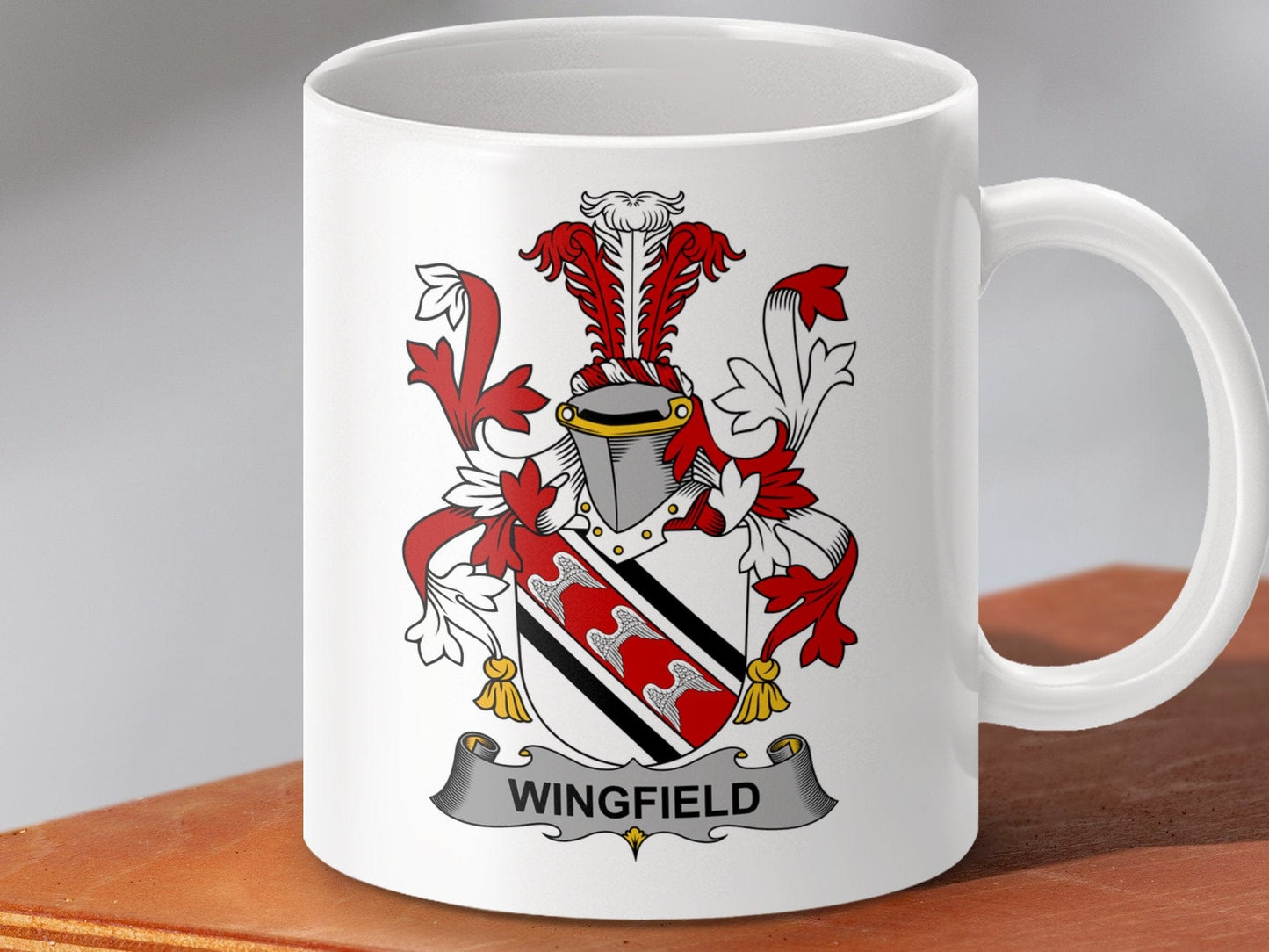 Physical Item 11oz / White Wingfield Surname Irish Heraldry Ceramic Mug