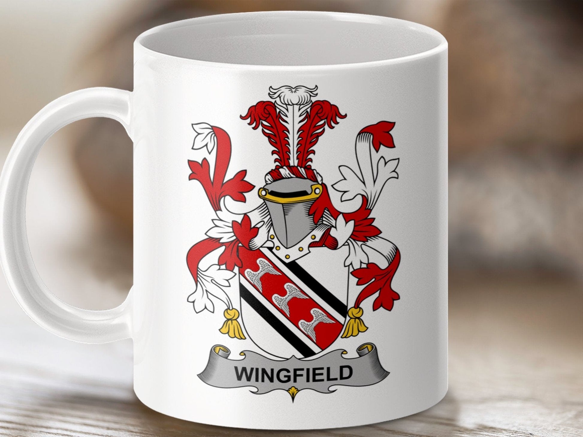 Physical Item 11oz / White Wingfield Surname Irish Heraldry Ceramic Mug