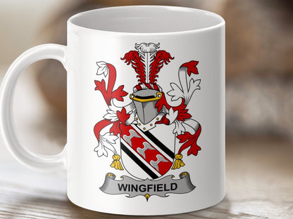 Physical Item 11oz / White Wingfield Surname Irish Heraldry Ceramic Mug