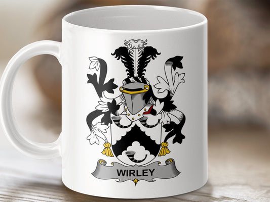 Physical Item 11oz / White Wirley Surname Irish Heraldry Coat of Arms Mug