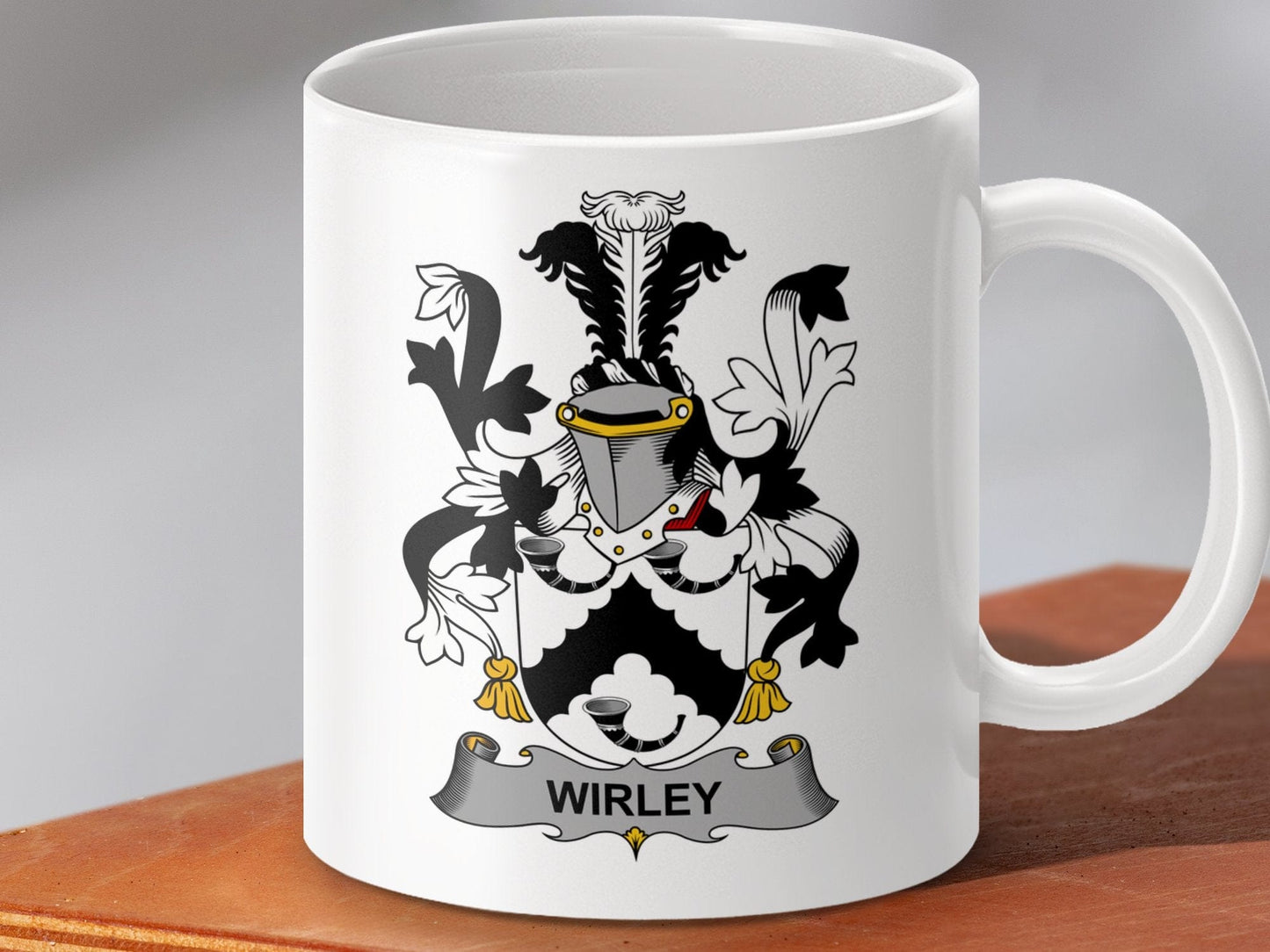 Physical Item 11oz / White Wirley Surname Irish Heraldry Coat of Arms Mug