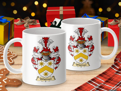 Physical Item 11oz / White Wiseman Clan Coat Of Arms Scottish Coffee Tea Mug