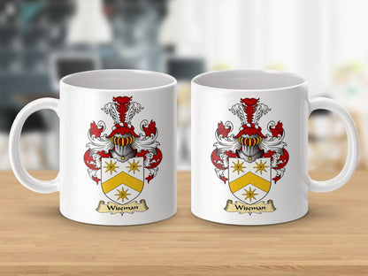 Physical Item 11oz / White Wiseman Clan Coat Of Arms Scottish Coffee Tea Mug