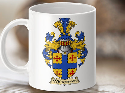 Physical Item 11oz / White Witherspoon Clan Coat Of Arms Scottish Mug