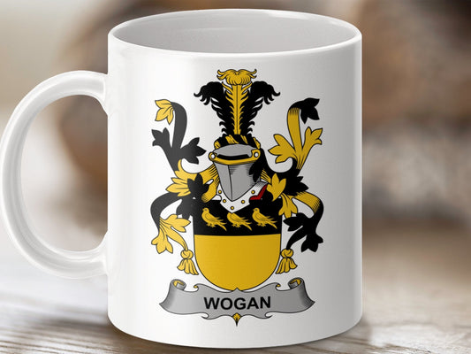 Physical Item 11oz / White Wogan Surname Irish Heraldry Ceramic Mug