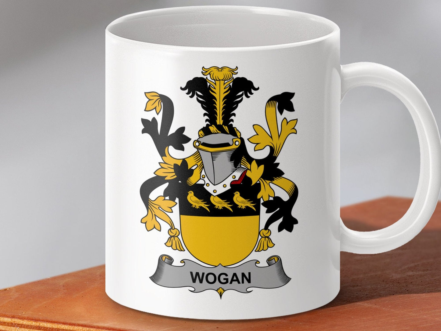 Physical Item 11oz / White Wogan Surname Irish Heraldry Ceramic Mug