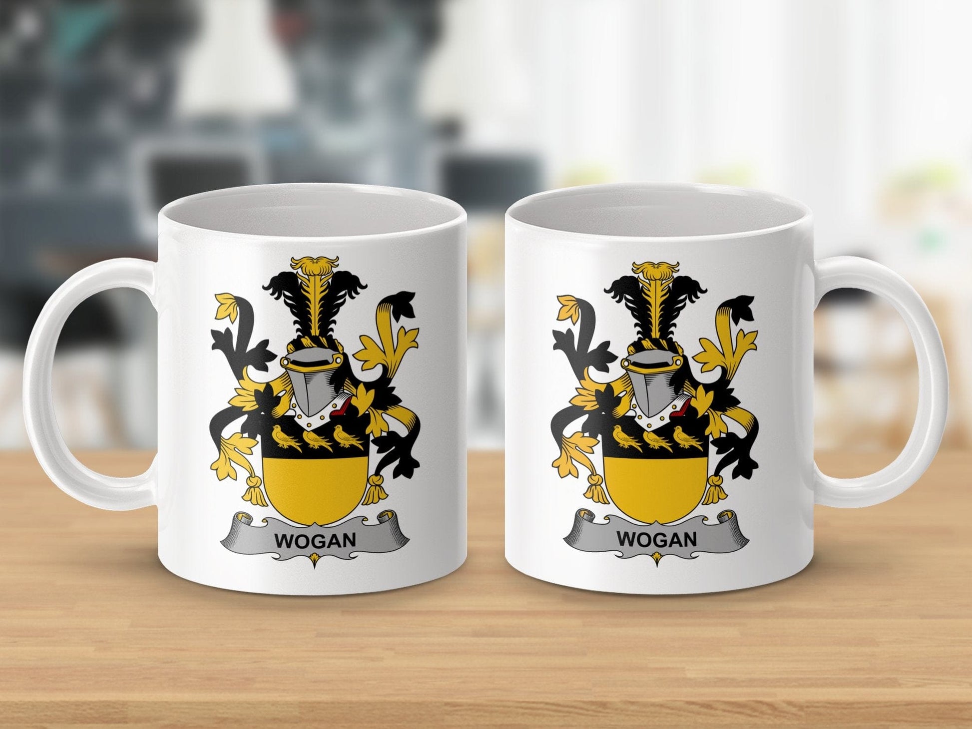 Physical Item 11oz / White Wogan Surname Irish Heraldry Ceramic Mug