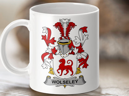 Physical Item 11oz / White Wolseley Surname Irish Heraldry Ceramic Mug