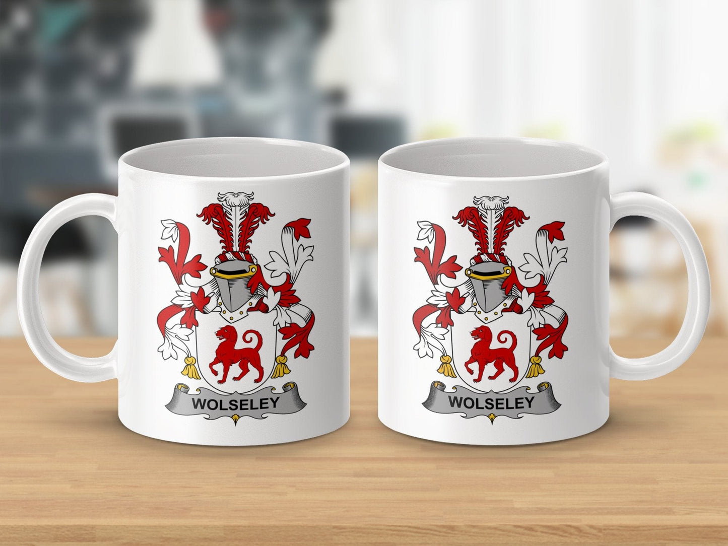 Physical Item 11oz / White Wolseley Surname Irish Heraldry Ceramic Mug