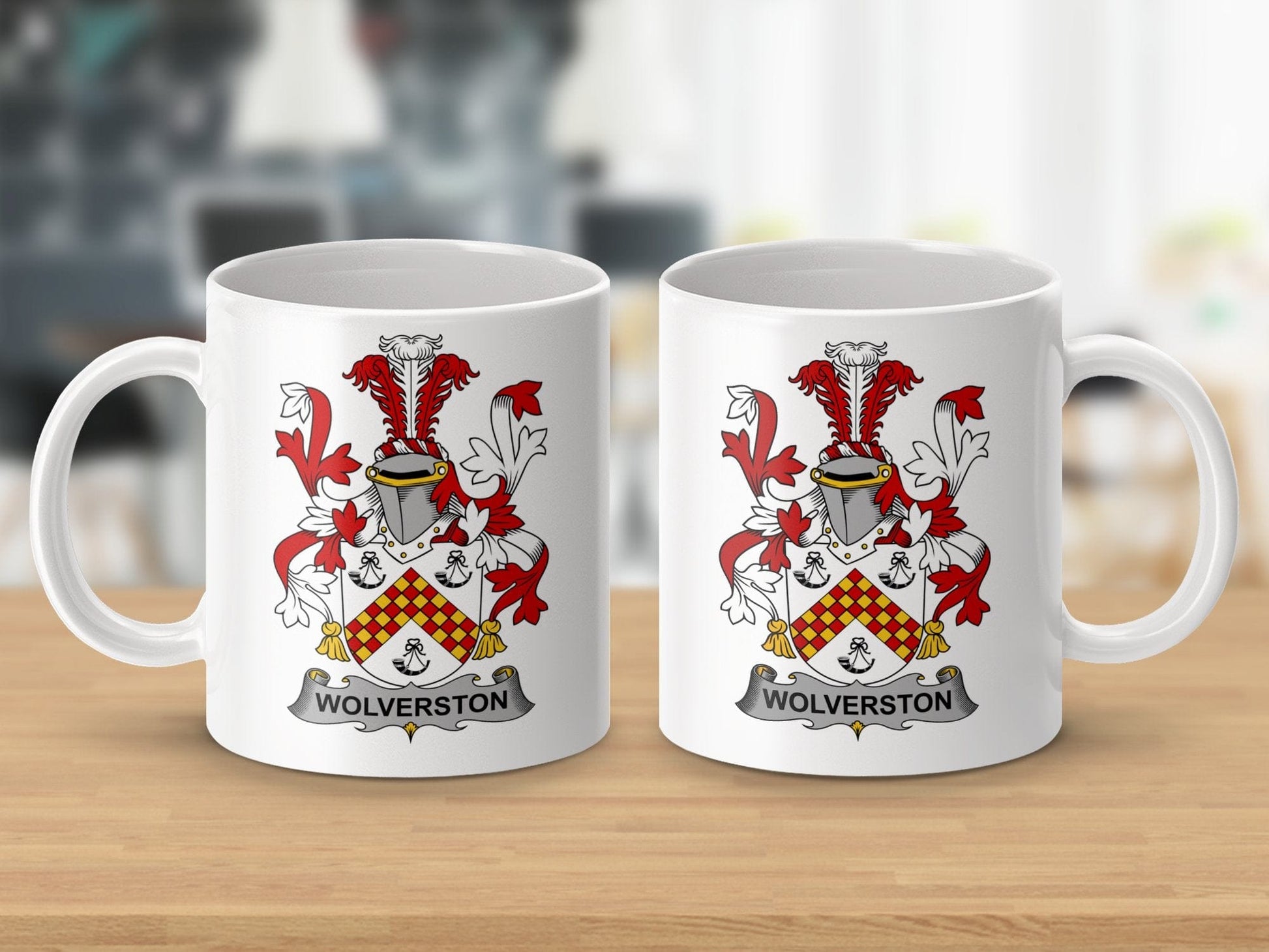 Physical Item 11oz / White Wolverston Surname Irish Heraldry Ceramic Mug