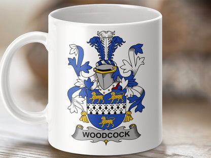 Physical Item 11oz / White Woodcock Surname Irish Heraldry Ceramic Mug