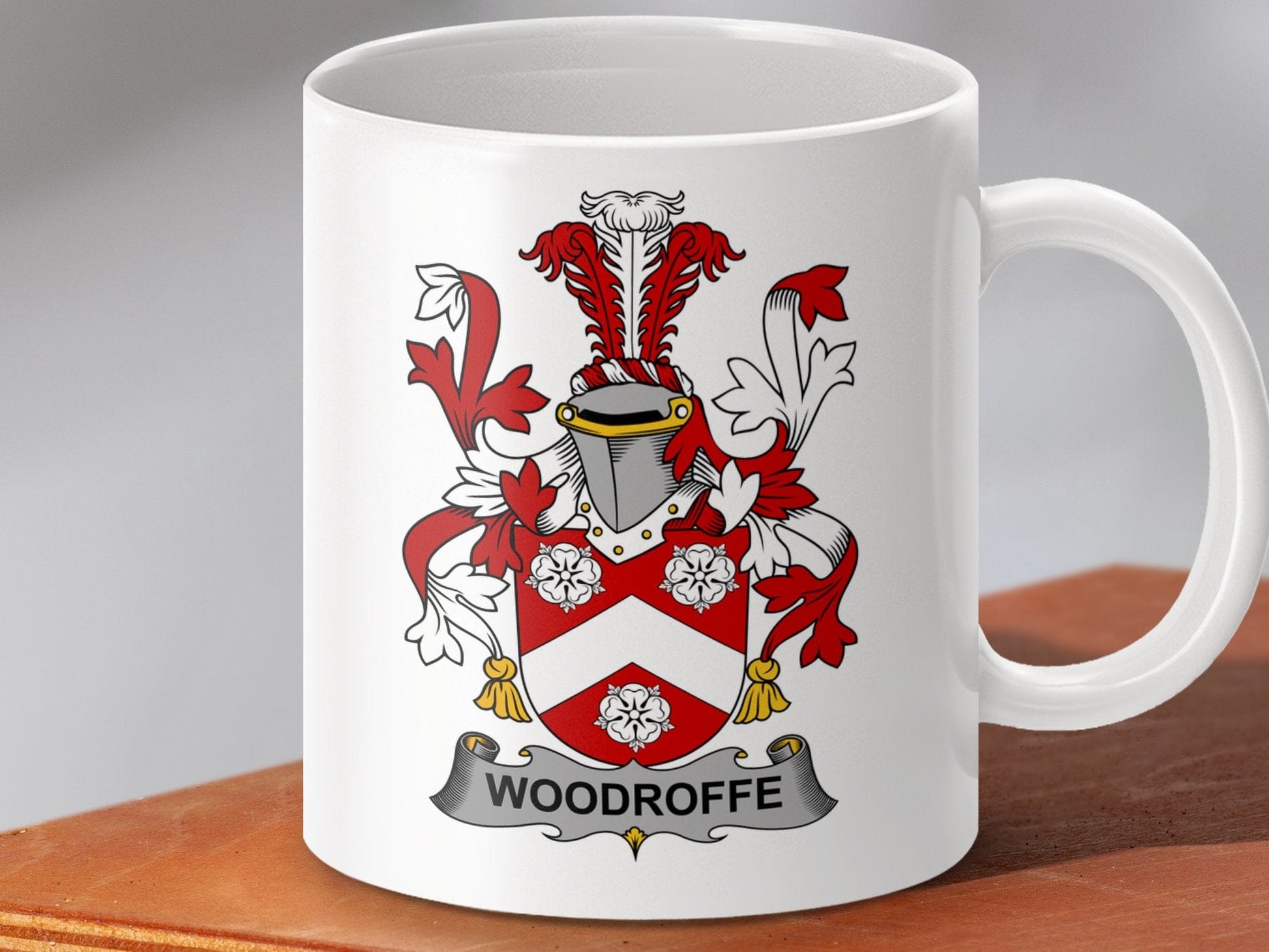 Physical Item 11oz / White Woodroffe Surname Irish Heraldry Ceramic Mug