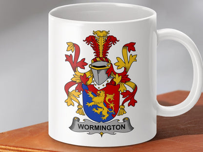 Physical Item 11oz / White Wormington Surname Irish Heraldry Ceramic Mug