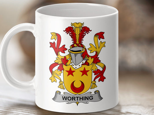 Physical Item 11oz / White Worthing Surname Irish Heraldry Ceramic Mug