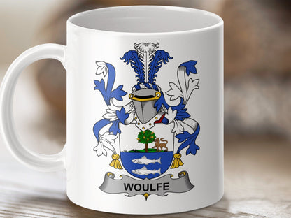 Physical Item 11oz / White Woulfe Surname Irish Heraldry Ceramic Mug