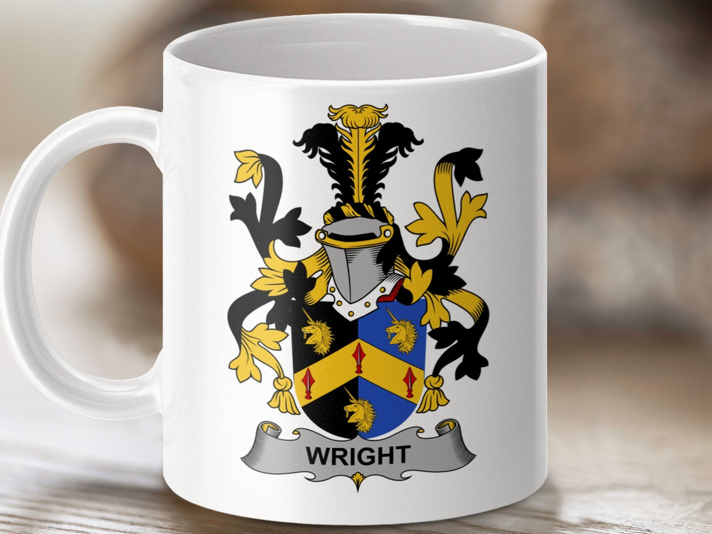 Physical Item 11oz / White Wright Surname Irish Heraldry Coat of Arms Mug