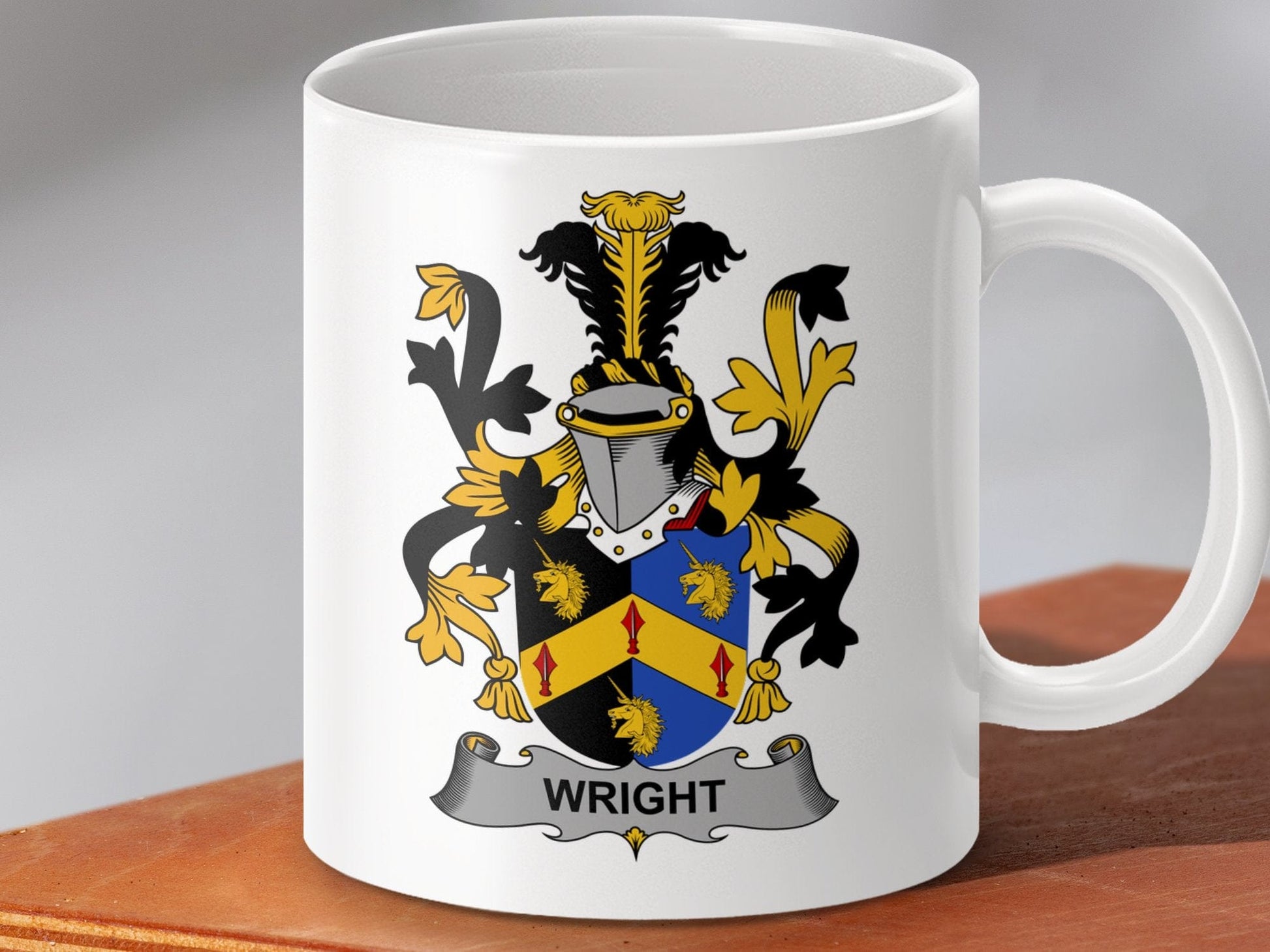 Physical Item 11oz / White Wright Surname Irish Heraldry Coat of Arms Mug