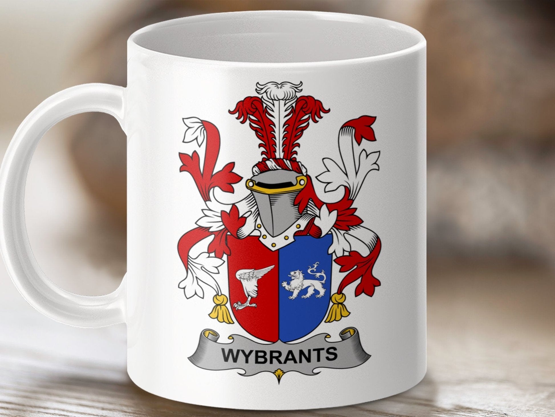 Physical Item 11oz / White Wybrants Surname Irish Heraldry Ceramic Mug