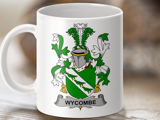 Physical Item 11oz / White Wycombe Surname Irish Heraldry Coat of Arms Mug