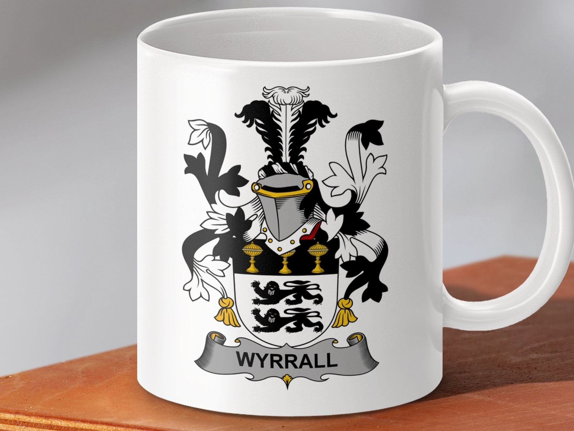 Physical Item 11oz / White Wyrrall Surname Irish Heraldry Ceramic Mug