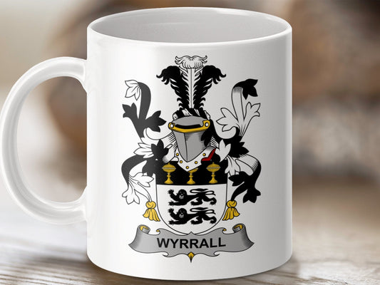 Physical Item 11oz / White Wyrrall Surname Irish Heraldry Ceramic Mug