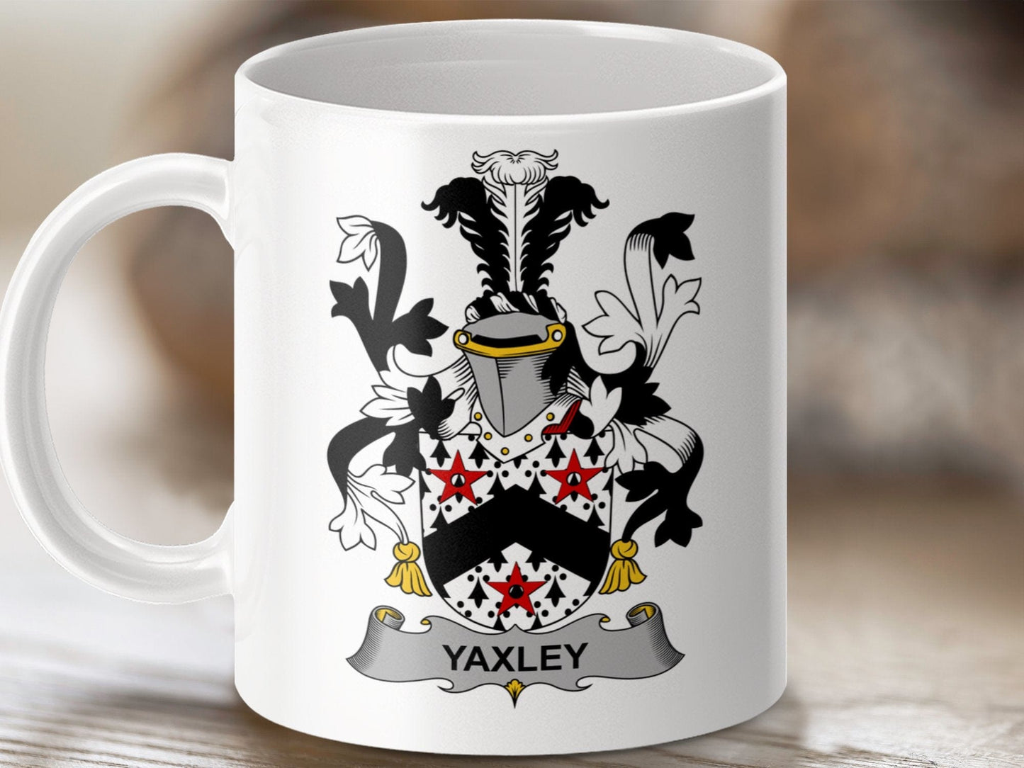 Physical Item 11oz / White Yaxley Surname Irish Heraldry Ceramic Coffee Mug