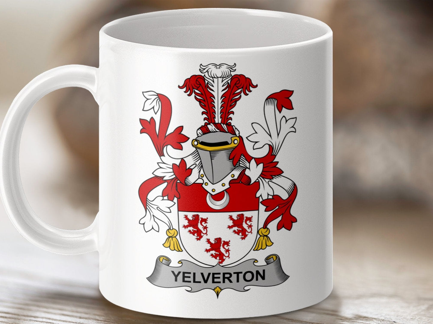 Physical Item 11oz / White Yelverton Surname Irish Heraldry Ceramic Mug