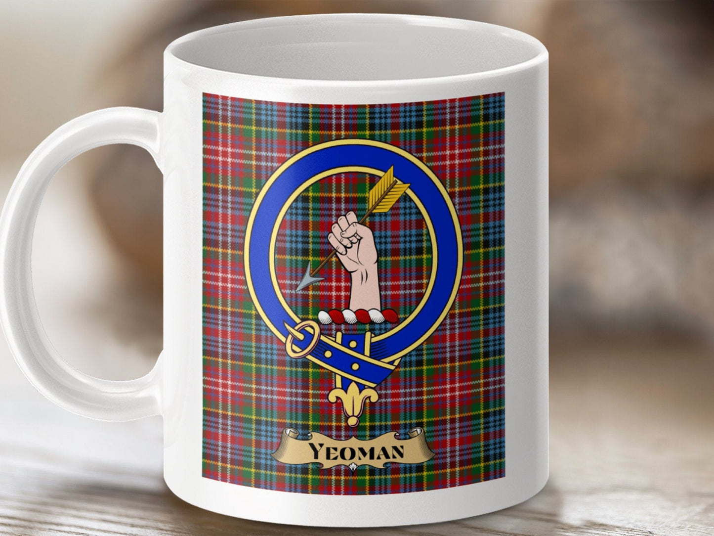 Physical Item 11oz / White Yeoman Clan Scottish Tartan Crest Mug