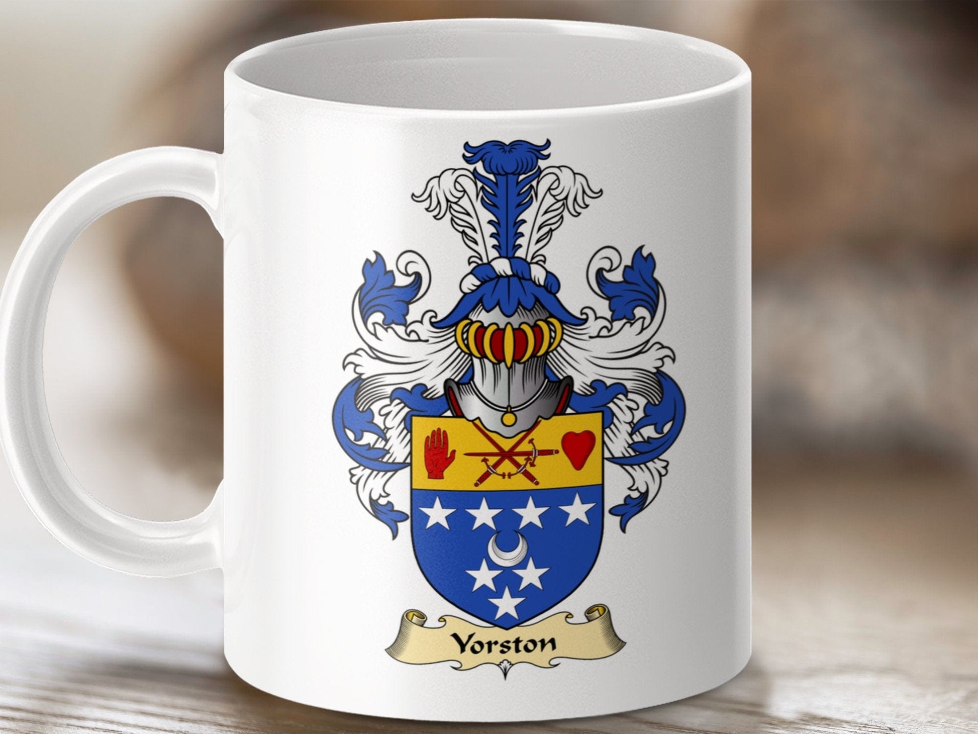 Physical Item 11oz / White Yorston Clan Coat Of Arms Scottish Mug