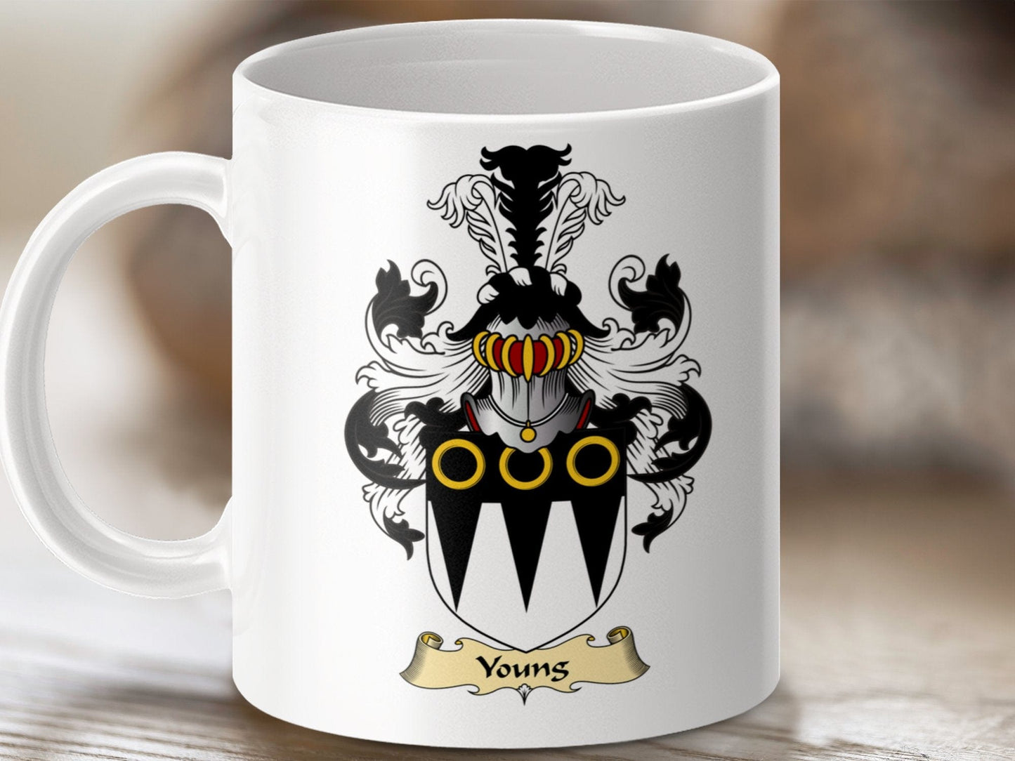 Physical Item 11oz / White Young Clan Coat Of Arms Scottish Clan Emblem Mug