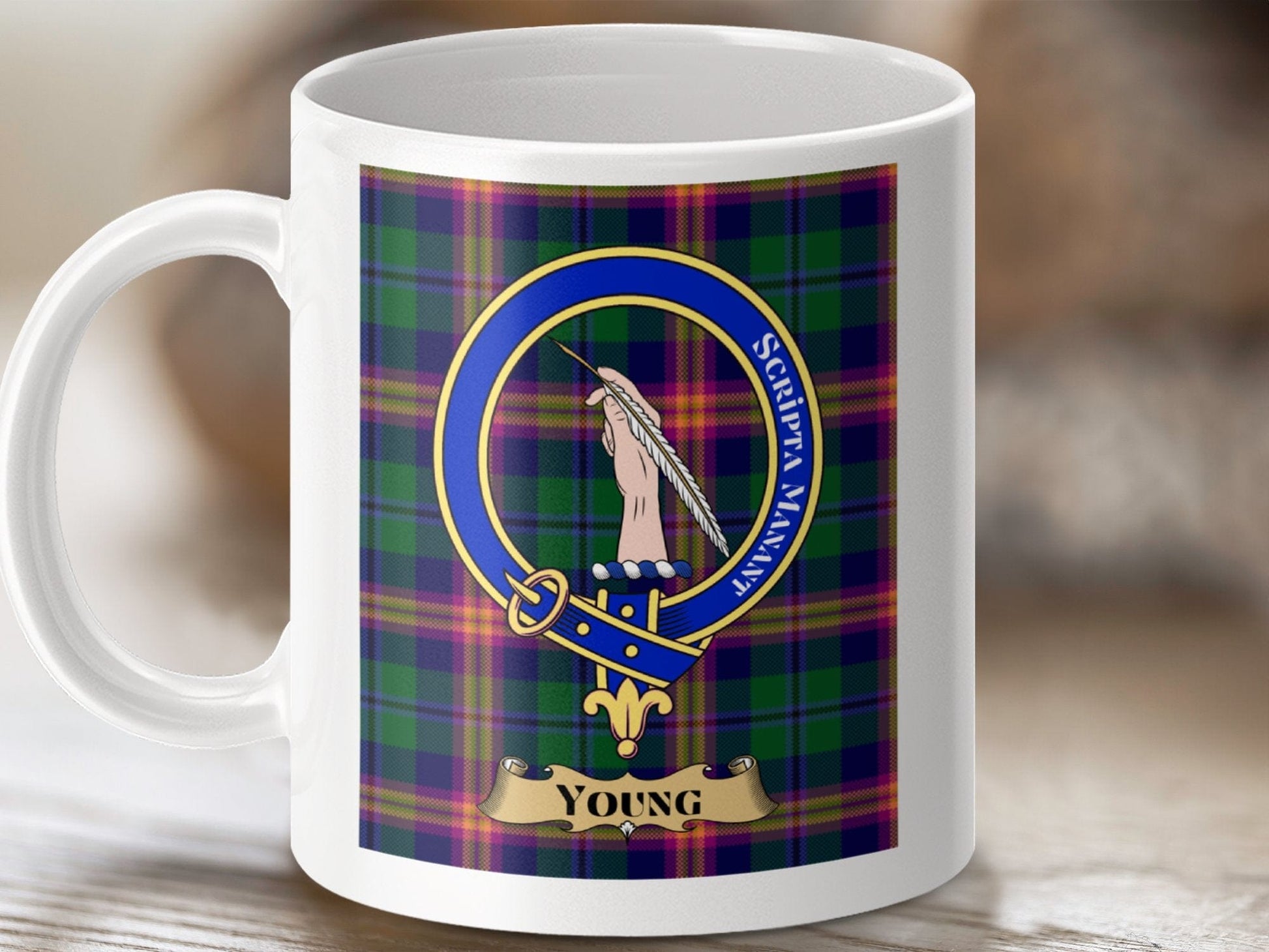 Physical Item 11oz / White Young Clan Scottish Tartan Crest Mug