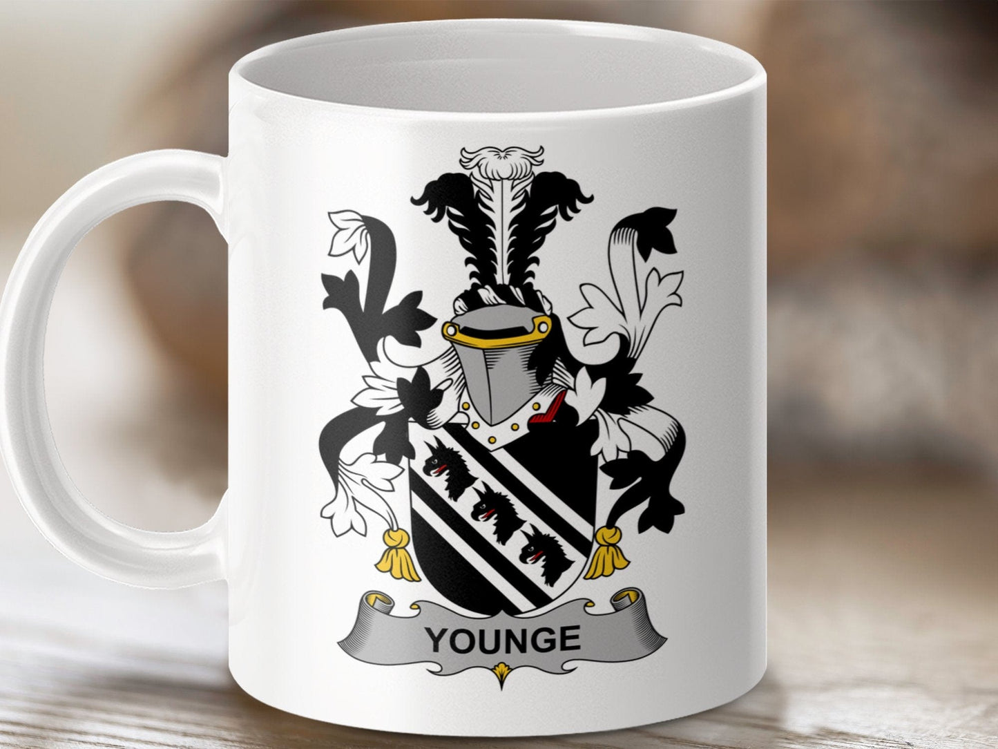 Physical Item 11oz / White Younge Surname Irish Heraldry Ceramic Mug