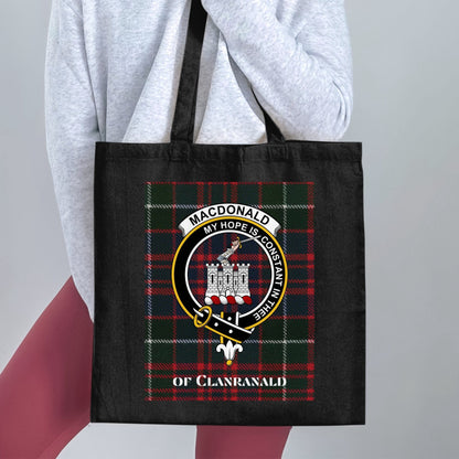 Physical Item 15"x16" / Black Clan Macdonald Scottish Clan Crest Tartan Tote Bag