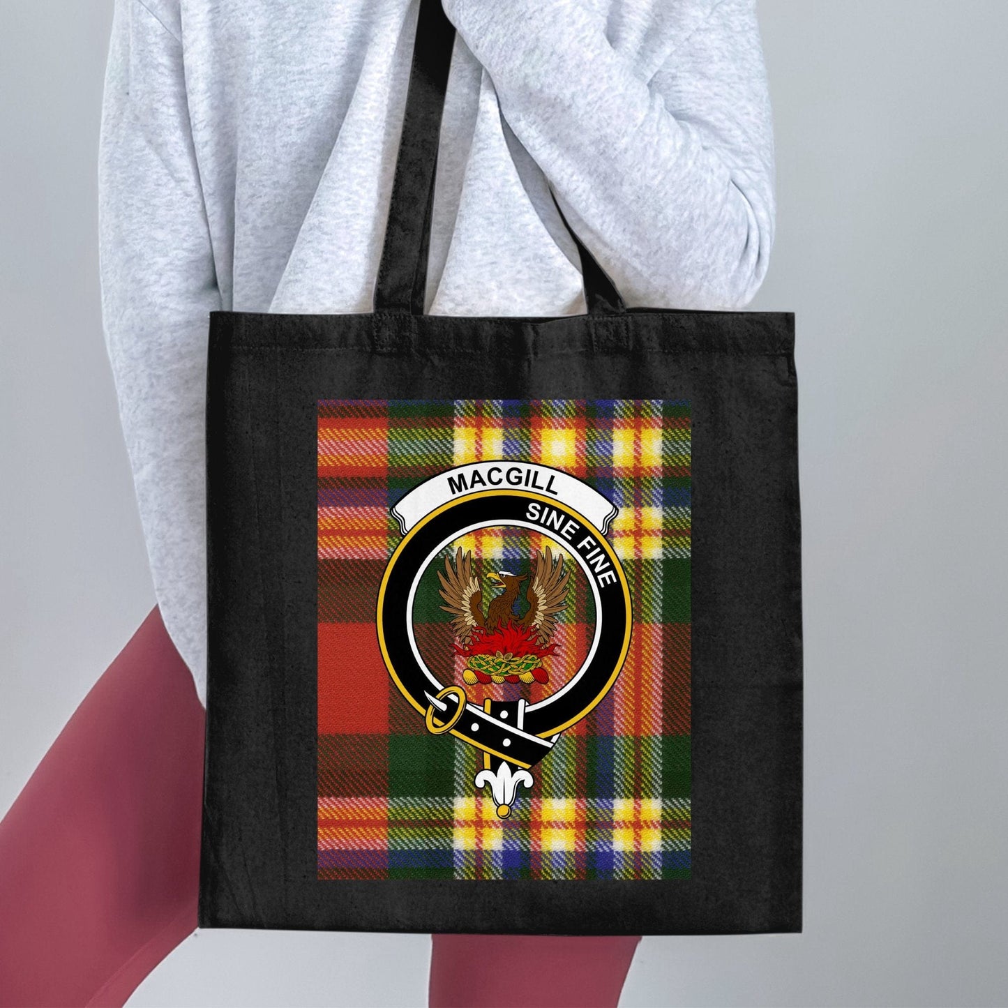 Physical Item 15"x16" / Black Clan MacGill Crest Sine Fine Tartan Tote Bag