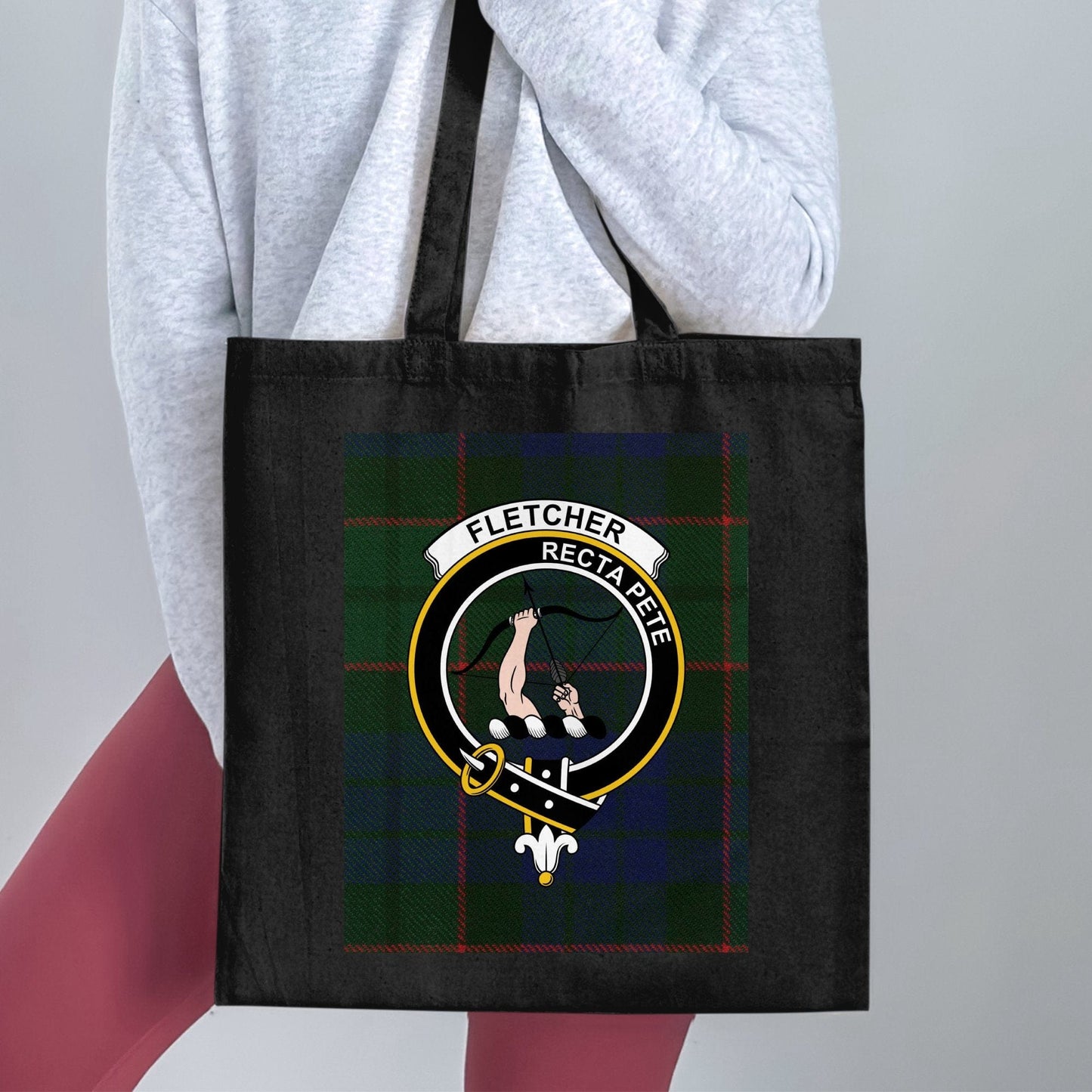 Physical Item 15"x16" / Black Fletcher clan scottish tartan tote bag