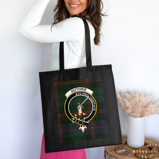 Physical Item 15"x16" / Black Guthrie Clan Sto Pro Veritate Scottish Tartan Tote Bag