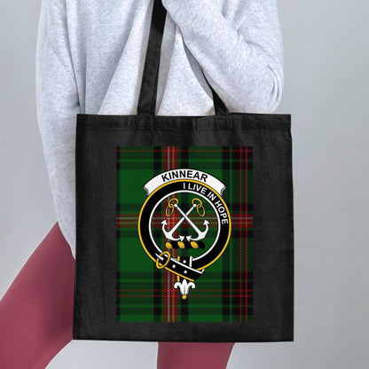 Physical Item 15"x16" / Black Kinnear I Live In Hope Scottish Clan Crest Tote Bag