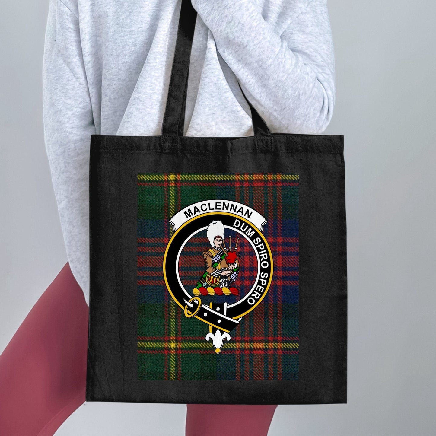 Physical Item 15"x16" / Black Maclennan Scottish Clan Crest Tartan Tote Bag