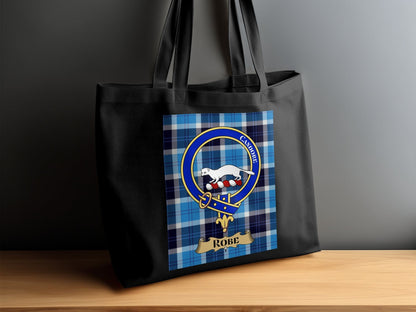 Physical Item 15"x16" / Black Scottish Clan Crest on Tartan Background Stylish Tote Bag